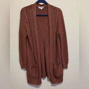Pink Rose Beautiful Cozy Knit Cardigan Sweater- size M - Brown